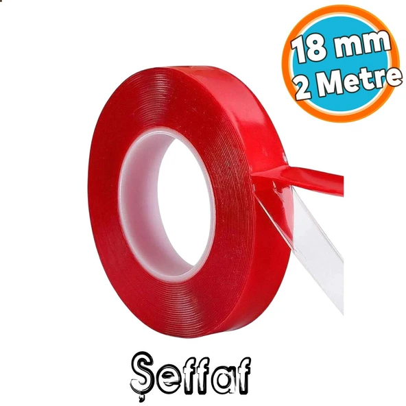 Çift Taraflı Silikon Bant Montaj Bandı Şeffaf 18 mm x 2 Metre Güçlü Çok Amaçlı Yapıştırıcı ürün görseli 1