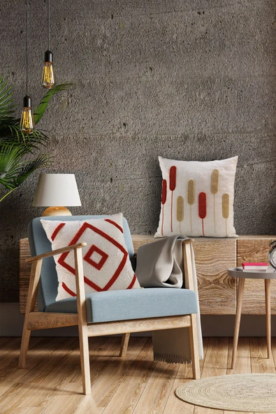Fecra Botanik Raster Kırlent Kılıfı 43X43 Kırmızı 2'li ürün görseli 1