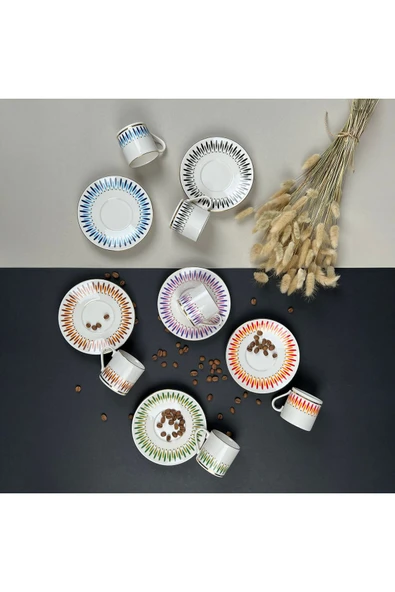 Porser Palm Mix 12 Parça Kahve Fincan Takımı - Renkli ürün görseli 1
