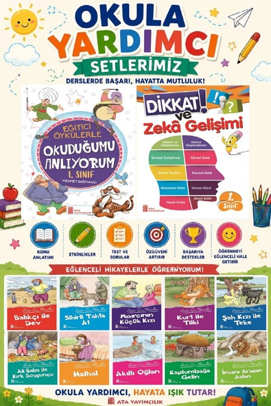 1. Sınıf Okula Yardımcı Eğitici Okuduğumu Anlıyorum - Dikkat ve Zeka Gelişimi - 10 lu Hikaye Seti ürün görseli 1