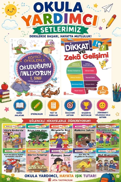 1. Sınıf Okula Yardımcı Eğitici Okuduğumu Anlıyorum - Dikkat ve Zeka Gelişimi - 10 lu Hikaye Seti 3 ürün görseli 1