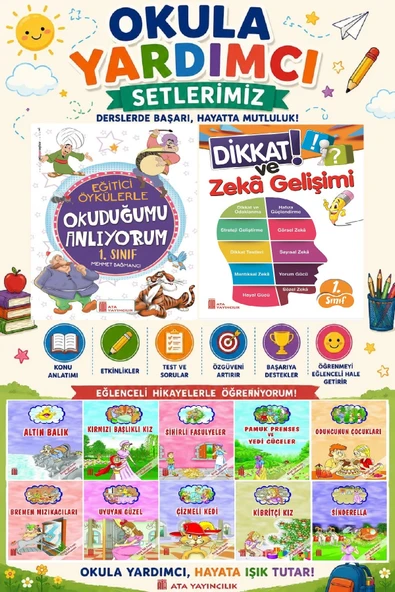 1. Sınıf Okula Yardımcı Eğitici Okuduğumu Anlıyorum - Dikkat ve Zeka Gelişimi - 10 lu Hikaye Seti 2 ürün görseli 1