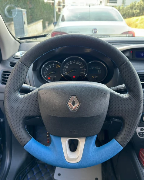 Renault Fluence Tuşsuz Araca Özel Direksiyon Kılıfı (MAVİ NOKTA DÜZ ) ürün görseli 1