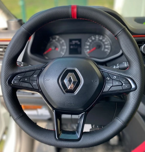 Clio 5 Araca Özel Direksiyon Kılıfı (Nokta Düz Kırmızı Yüzüklü) ürün görseli 1