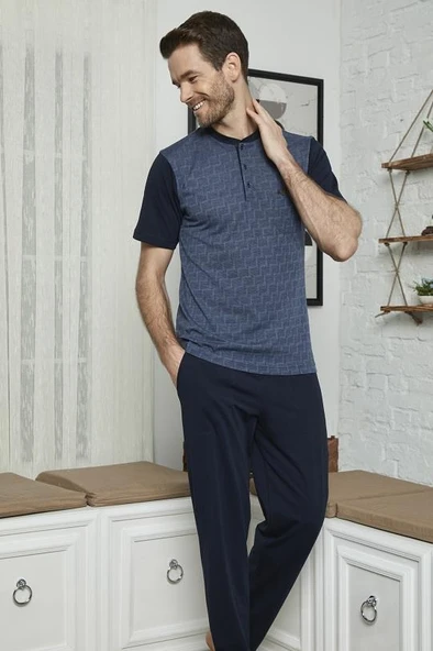 KLY 7613 Erkek Midi Yaka 3'lü Pijama Takımı ürün görseli 1