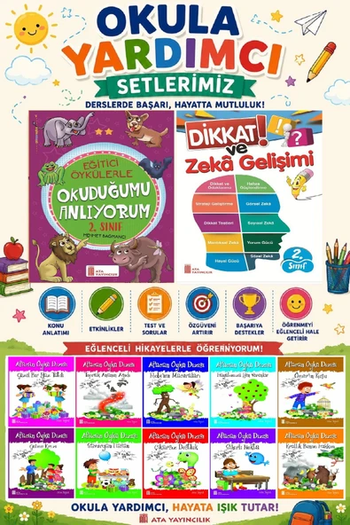 2. Sınıf Okula Yardımcı Eğitici Okuduğumu Anlıyorum - Dikkat ve Zeka Gelişimi - 10 lu Hikaye Seti ürün görseli 1