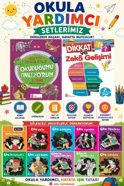 2. Sınıf Okula Yardımcı Eğitici Okuduğumu Anlıyorum - Dikkat ve Zeka Gelişimi - 10 lu Hikaye Seti 3 ürün görseli 1