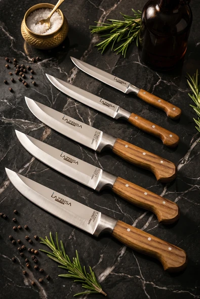 LAZBİSA Hand Craft Mutfak Bıçak Seti Et Ekmek Sebze Bıçağı 5 Li Set Günlük Kullanım ( Mtf-037 ) ürün görseli 1