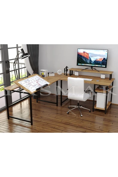 METMOBSAN L tipi Bilgisayar Çalışma Çizim Mühendis Masası (dıştan 180x180 gelmektedir) ürün görseli 1