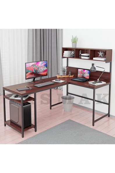 METMOBSAN L tipi Raflı Bilgisayar ve Çalışma Masası 180x120 ürün görseli 1
