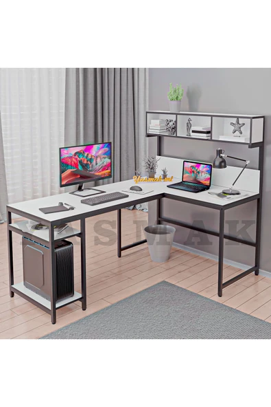 METMOBSAN L tipi Raflı Bilgisayar ve Çalışma Masası 180x120 ürün görseli 1