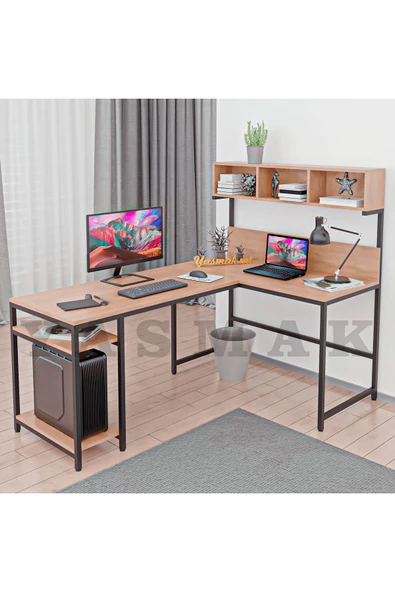 METMOBSAN L tipi Raflı Bilgisayar ve Çalışma Masası 180x120 ürün görseli 1
