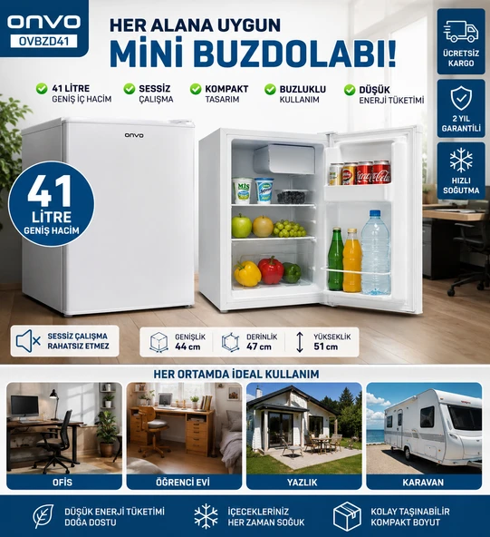 ONVO OVBZD41 41LT Mini Buzdolabı Sessiz Çalışma /41 Litre Geniş Hacim/Ofis / Öğrenci / Yazlık Kullanımı ürün görseli 1