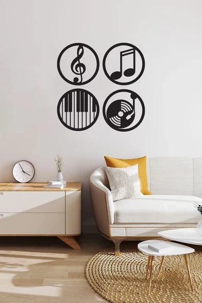 Müzik Nota Ahşap MDF Dekoratif Tablo - Müzik Temalı Duvar Dekoru (40x40 cm) ürün görseli 1