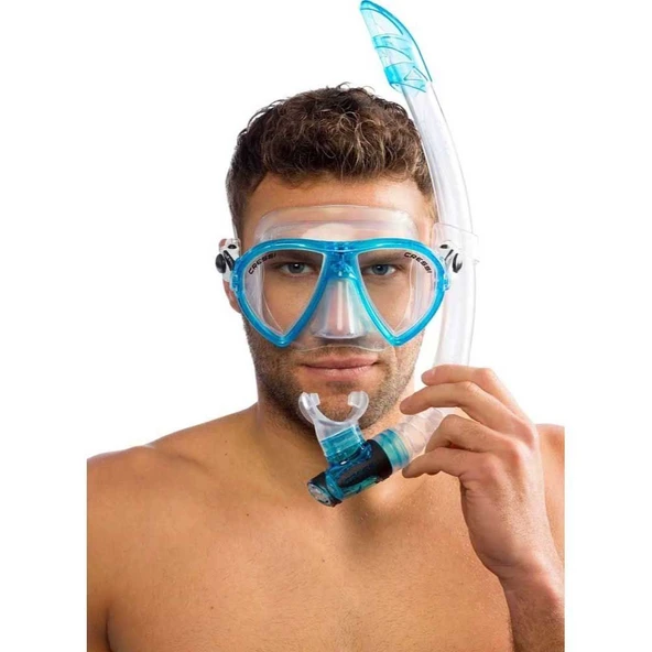 Cressi Ocean-Gamma Yetişkin Maske Şnorkel Seti Şeffaf-Açık Mavi ürün görseli 1