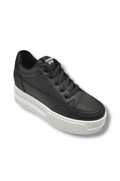 Şanzelize 187-25 Deri Dolgu Topuk Kadın Sneaker Siyah Beyaz ürün görseli 1