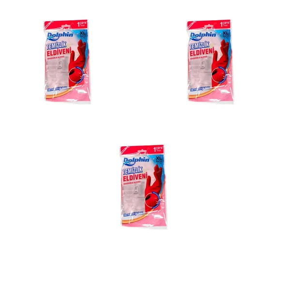 Dolphin Lateks Bulaşık Temizlik Eldiveni - Kırmızı - XL - No : 10 - 3 Çift - Paket ürün görseli 1
