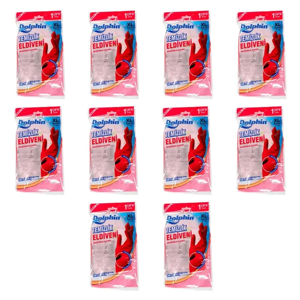 Dolphin Lateks Bulaşık Temizlik Eldiveni - Kırmızı - XL - No : 10 - 10 Çift - Paket ürün görseli 1