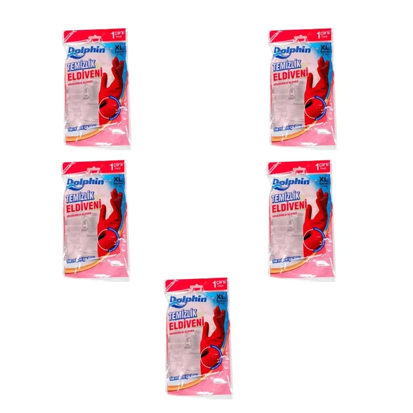 Dolphin Lateks Bulaşık Temizlik Eldiveni - Kırmızı - XL - No : 10 - 5 Çift - Paket ürün görseli 1