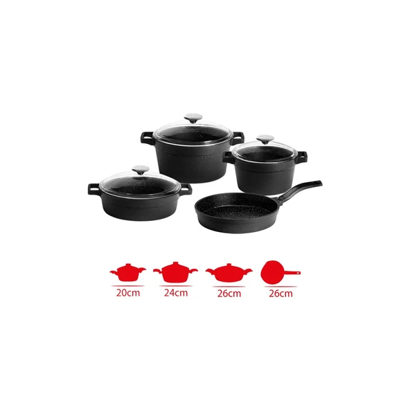 AKILLIELMA-CEM TENCERE SET GRANIT 7 PARCA MASTER SIYAH ürün görseli 1