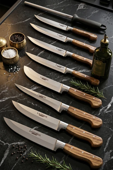 Hand Craft Mutfak Bıçak Seti Et Ekmek Sebze Bıçağı Masat 9 Lu Set Günlük Kullanım ( Mtf-257 ) ürün görseli 1