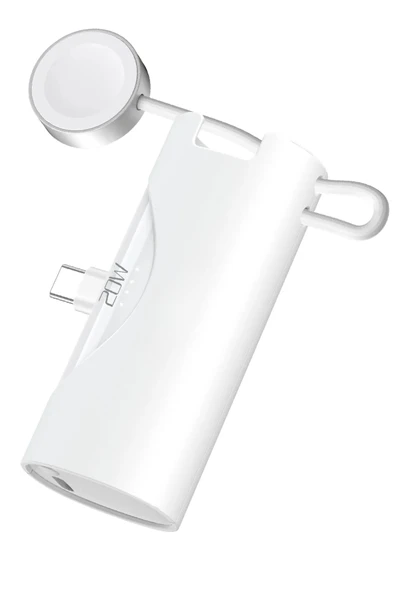 Type-c 20w Hızlı Şarj Soketli Mini Powerbank 5000mah Dahili Saat Şarj Kablolu Taşınabilir Batarya  BEYAZ ürün görseli 1