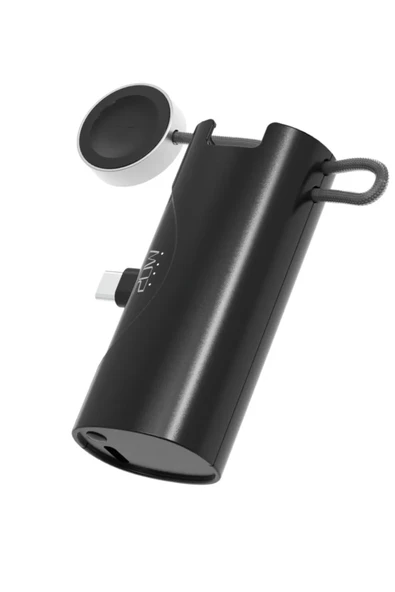 Type-c 20w Hızlı Şarj Soketli Mini Powerbank 5000mah Dahili Saat Şarj Kablolu Taşınabilir Batarya  SİYAH ürün görseli 1