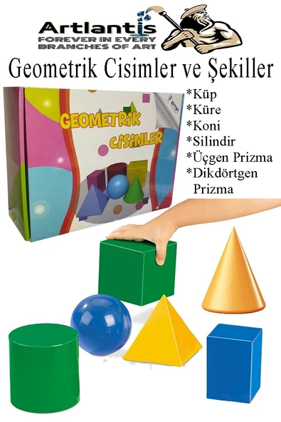 Geometrik Cisimler ve Şekiller Büyük Boy 1 Paket Matematik Ders Materyali 10 cm  6 Parça Prizma Küp Silindir Küp Koni ürün görseli 1