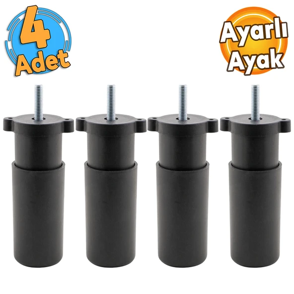 (4 ADET) Ayarlanabilir 9.5 cm Siyah Mobilya Kanepe Baza Koltuk Vidalı Orta Destek Ayağı Ayakları ürün görseli 1
