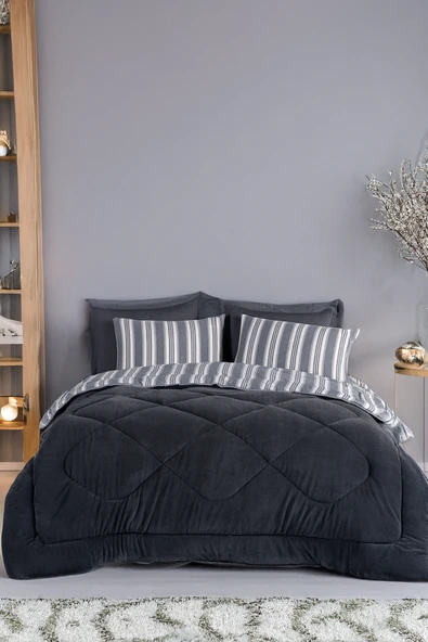 Upstyle Comfort Set Yeni Nesil Wellsoft Yorganlı 2 Parça Tek Kişilik Soft Line Antrasit ürün görseli 1