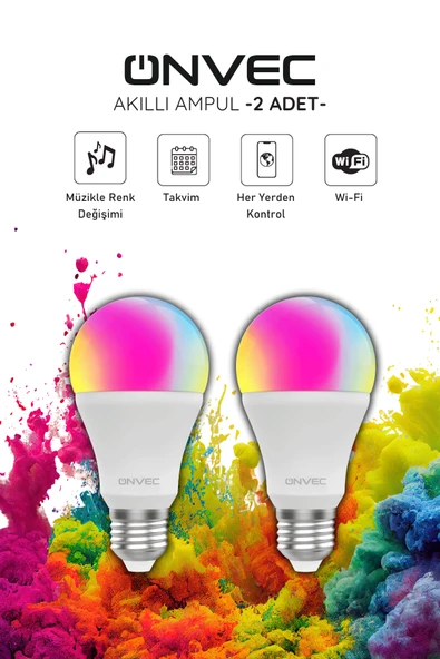 Onvec Wifi+Bluetooth Destekli 9W Rgb 2 Adet Akıllı Ampul Tuya ürün görseli 1