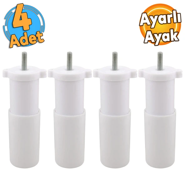 (4 ADET) Ayarlanabilir 9.5 cm Beyaz Mobilya Kanepe Baza Koltuk Vidalı Orta Destek Ayağı Ayakları ürün görseli 1