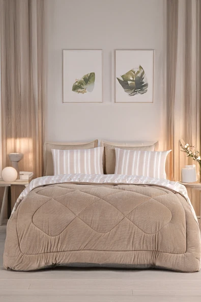 Upstyle Comfort Set Yeni Nesil Wellsoft Yorganlı 2 Parça Tek Kişilik Soft Line Bej ürün görseli 1