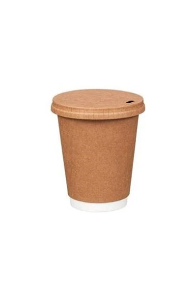 Organik 8 oz Kraft Double Wall (çift duvar) Karton Bardak KAPAKLI -50 Adet ürün görseli 1