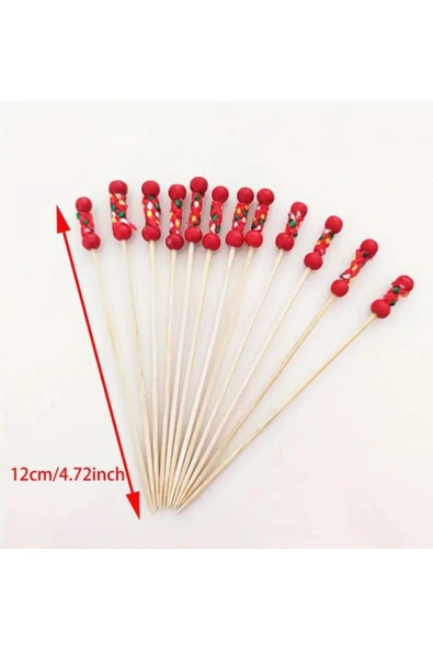 Dekoratif Kırmızı Örgülü Bambu Kürdan 12cm 50 Adet ürün görseli 1