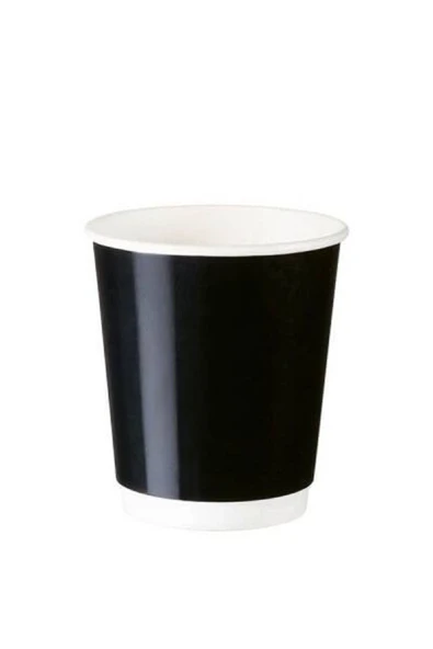 Çift Duvarlı 8 oz Parlak Siyah Double Wall Karton Bardak - 30 Adet. ürün görseli 1
