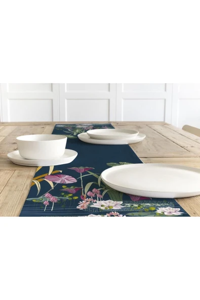 Yüksek Kalite Pamuk Polyester Çiçekli Runner 45x150 Cm ürün görseli 1
