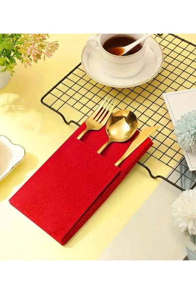 Kırmızı Kumaş Dokulu Cepli 40x40 cm Peçete 12 Adet ürün görseli 1