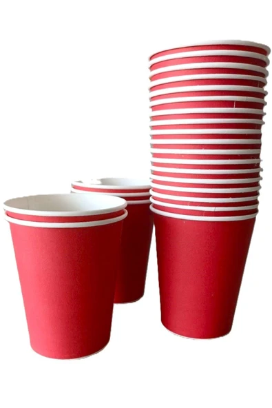 8 Oz Kırmızı Karton Bardak-50 Adet - Resim 2