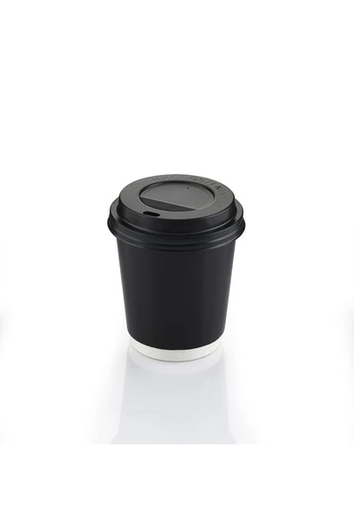 Özel Seri 8 oz Parlak Siyah Double Wall (Çift Duvarlı) Karton Bardak KAPAKLI -10 Adet ürün görseli 1