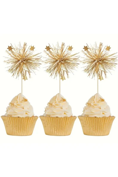 5'li Işıltılı Folyo Cupcake Süsleri ürün görseli 1