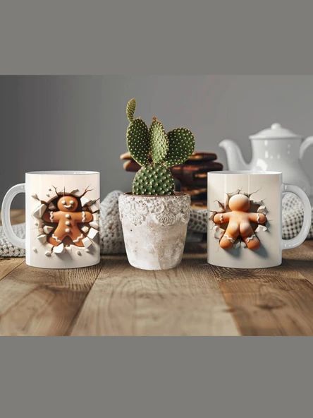 DeepCraft Eğlenceli Kurabiye Adam Kupa Yılbaşı,Sevgililer Günü, Hediyelik Kupa 300ML ürün görseli 1