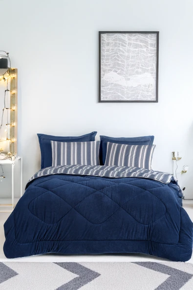 Comfort Set Yeni Nesil Wellsoft Yorganlı 2 Parça Tek Kişilik Soft Line Lacivert ürün görseli 1