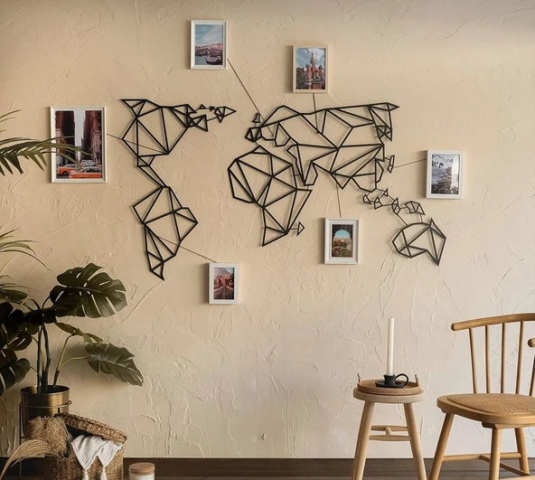 Siyah Metal  Ofis ve Ev İçin Dünya Haritası XXL 115 x 208 cm MOP-01 Duvar Tablosu  m11 ürün görseli 1