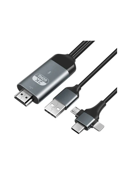 Daytona G03-C Combo 3in1 Lightning/micro Usb/type-C To HDMI Ios Android Görüntü Aktarıcı Kablo 2 Metre ürün görseli 1