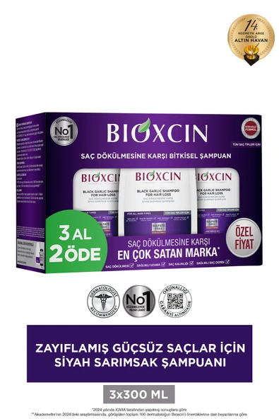 Bioxcin Siyah Sarımsak Şampuanı 3 al 2 Öde 3x300 Ml - Yıpranmış Seyrek Dökülen Saçlar ürün görseli 1