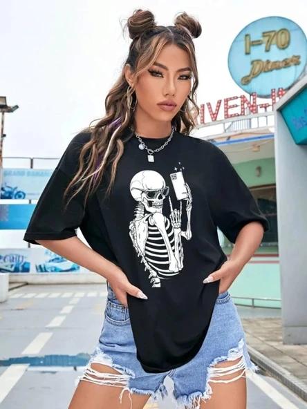 Baskılı T-shirt - Siyah ürün görseli 1