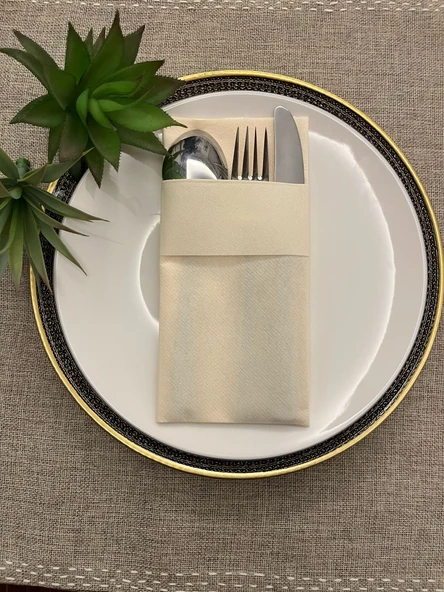 Air Laid Kanguru (Cepli) Peçete, Kumaş Hissi Veren 12 Adet 40x40 Krem Renk ürün görseli 1