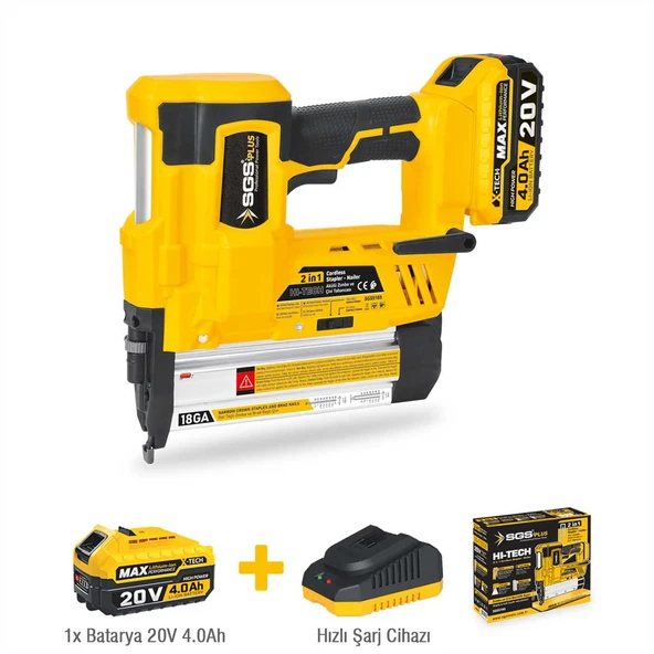 SGS5165 - 20 Volt 4 Amper Akülü Zımba ve Çivi Çakma Tabanca Makinası ( Tek Akü ve Şarj Cihazı) ürün görseli 1