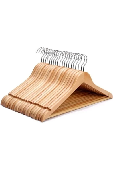 Lorin Ahşap Elbise Askı 12 Li Set Doğal Renk Naturel Cs1005h ürün görseli 1